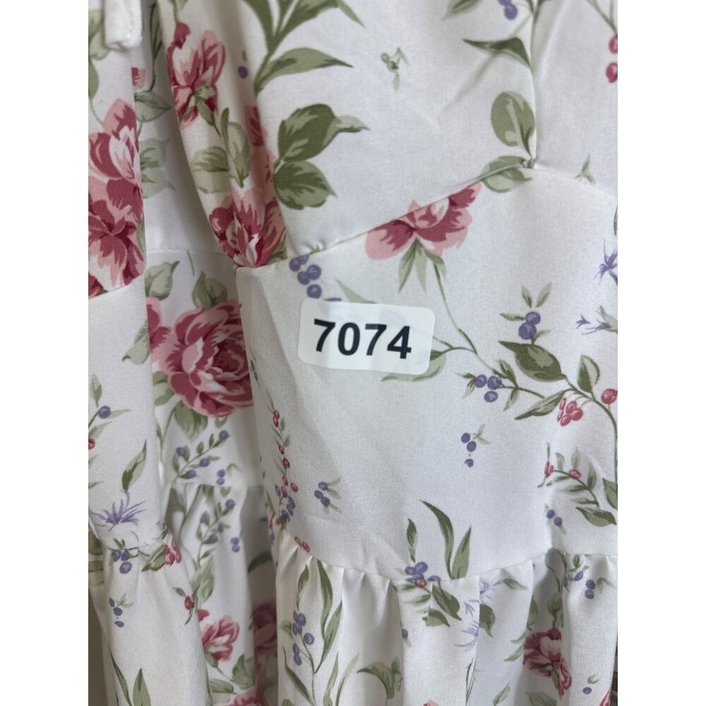 dressfo nwt large midi slip dress white and floral pink sleeveless vneck back zi - Picture 3 of 15